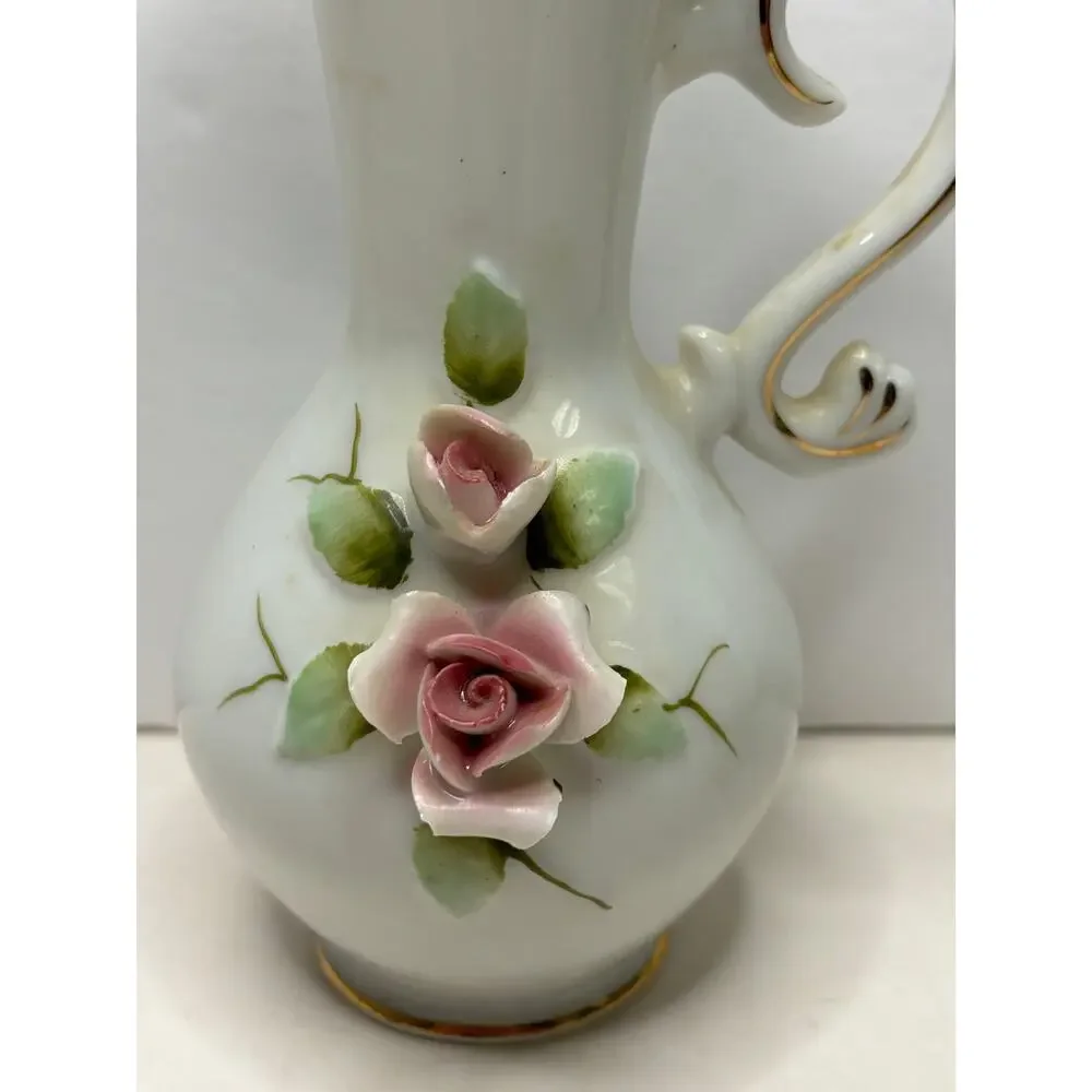 Vintage Dresden Rose Pitcher Shape Porcelain Vase 6